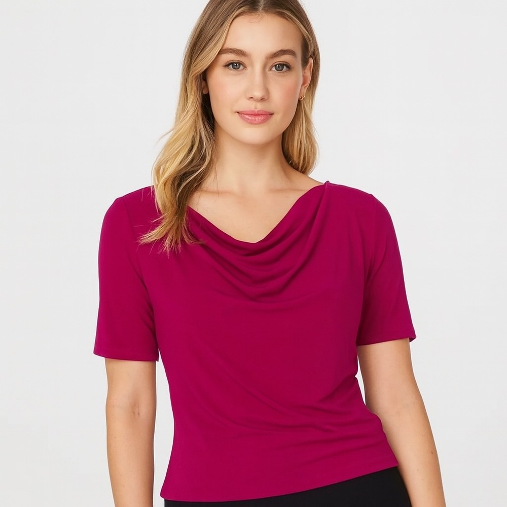 Ellen Tracy Fuchsia Drape Neck Blouse